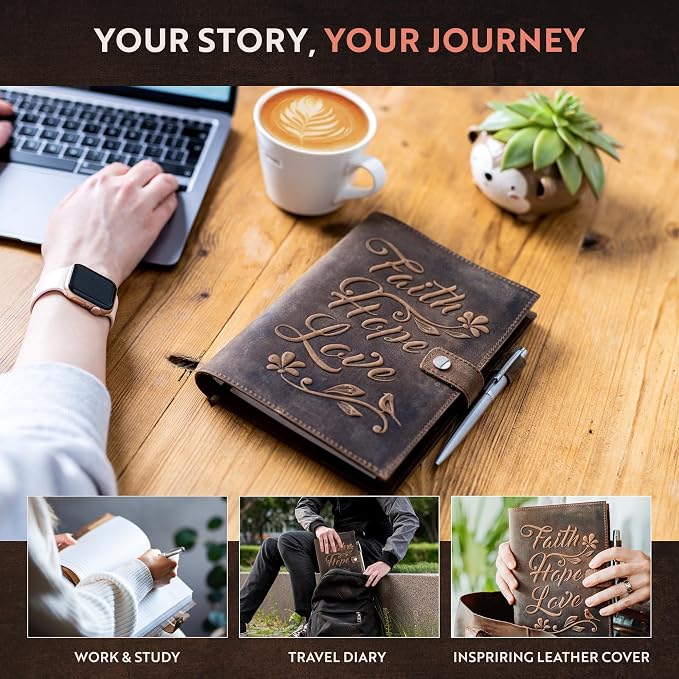 moonster Leather Journal Refillable Notebook – Vintage Handmade Leather Bound Journal for Women and Men, Classic Leather Notebook with Pen for Writing, Travel, Bible Notes – Premium Journal Notebook
