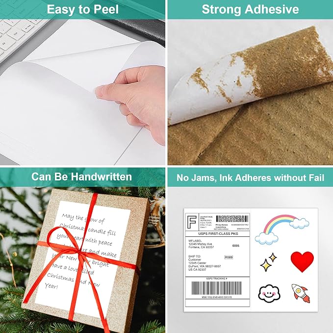 MFLABEL Half Sheet Shipping Labels - 100 Self Adhesive Sticker Sheets for Laser & Inkjet Printers, Waterproof & Smudge-Free, with 12 Free Fragile Labels for Packaging, Shipping and Crafting