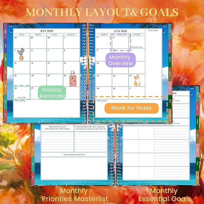 CAGIE Planner 2026-2027 18 Month July 2026-Dec 2027 Hourly Daily Calendar Weekly Monthly Planners Hardcover Large Yearly Agenda with Stickers Tabs for Women Work Mom, 8.5 x 11