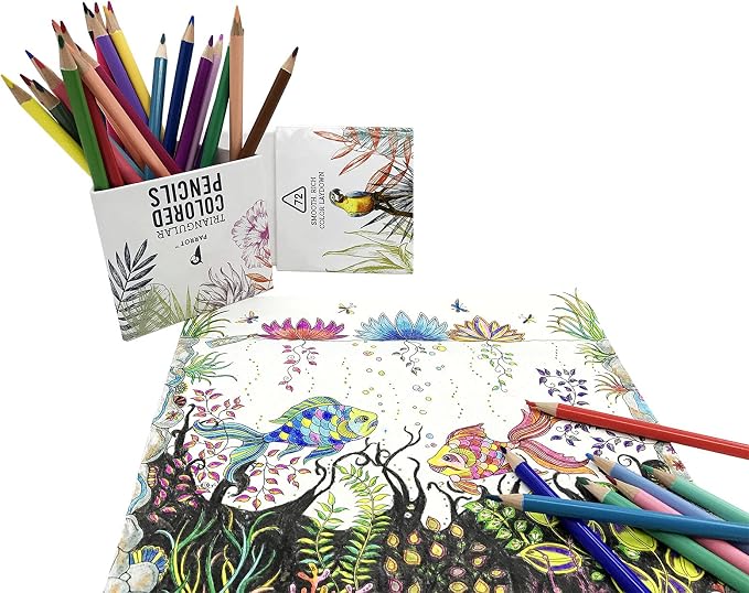 PARROT Premier 72ct Wooden Colored Pencils | Soft Core, Triangular-Shaped, Pre-Sharpened, For Artists, Adult & Kids, Drawing, Coloring, Blending, Shading
