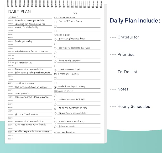 Daily Shedule Planner Half-Hourly Personal Organizer 6.5"x 10" | Both Sides Usable,Undated Layout,Time Block,Work To-Do List,Priorities,Smooth Writing, No Bleed Thick Sheets