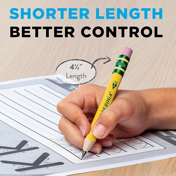 Ticonderoga My First Half-Size Wooden Pencils, 12 Pencils/Pack, 1 Pack | Large Triangle-Barrel Pre-Sharpened #2 (HB) Short 4.5" Yellow Pencils with Erasers, X33012