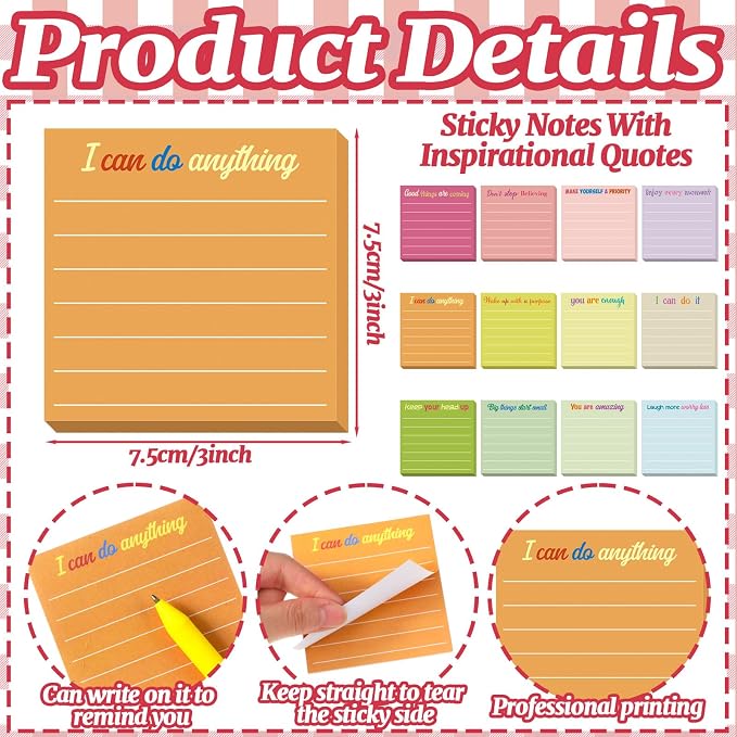 Yinder 24 Pcs Sticky Notes Gifts Bulk,Inspire,Macaron