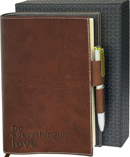SETTINI® Refillable Vegan Leather Journal with Pen, Do Everything Brown | refillable insert system, luxury pen, 192 pages, vegan leather, A5, lined refill, faith gift