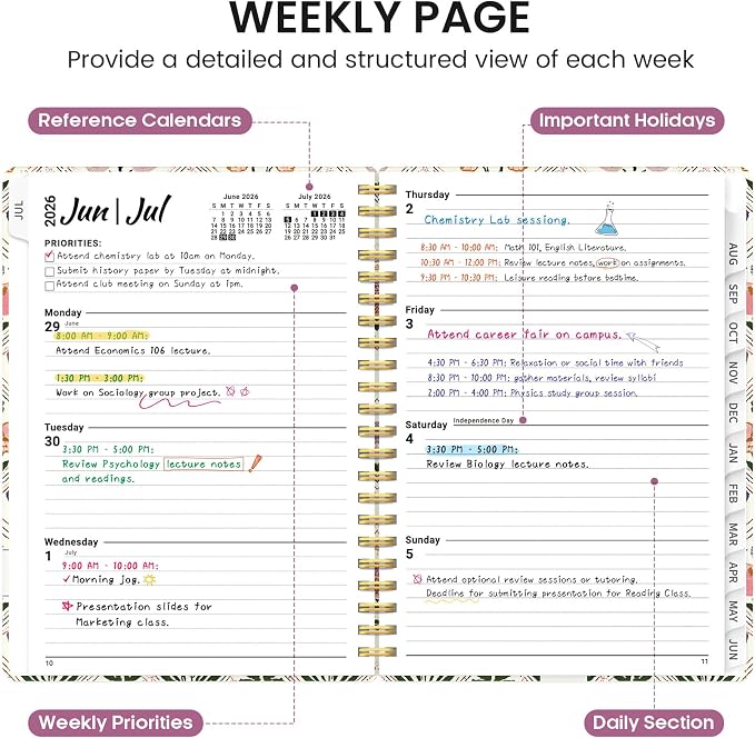 Planner 2026-2027, Academic Monthly and Weekly Calendar Planner for Women, July 2026 - June 2027, Hardcover Pretty Agenda Planner Book with Tabs, Spiral Daily Organizer for School Office Home Supplies, 6.3" x 8.5" - Butterfly Patchwork