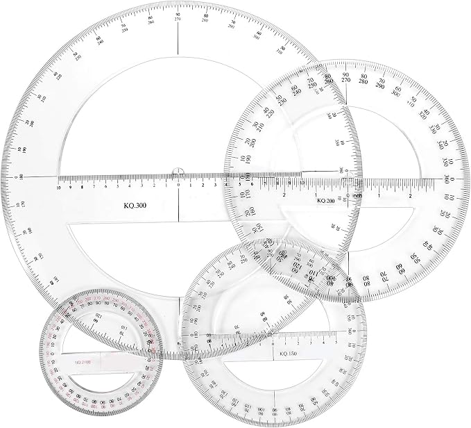 4 Pcs Multi-size 360 Degree Protractor 4/6/8/12 Inch Plastic Math Circle Protractors Ruler Clear Mathematical Geometry Tool for Drawing and Drafting Angle Measurement, Student School Office Supplies