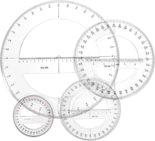 4 Pcs Multi-size 360 Degree Protractor 4/6/8/12 Inch Plastic Math Circle Protractors Ruler Clear Mathematical Geometry Tool for Drawing and Drafting Angle Measurement, Student School Office Supplies
