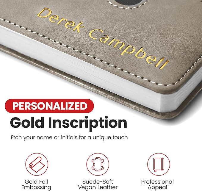 Promot Personalized Notebook - A5 Lined Leather PU Journal Notebook (Gray) | Premium Leather-Look Cover, Smooth Lined Writing Pages, Durable Everyday Design, Elegant Professional Appearance