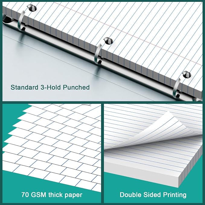 Note Pads 8 X 10.5 Loose Leaf Paper, 100 Sheets, 3 Hole Punched Lined Paper, College Ruled 8 X 10.5 Notebooks, 10-1/2" X 8 Binder Writing Pads, Filler Paper For Engineering, Office, School Supplies