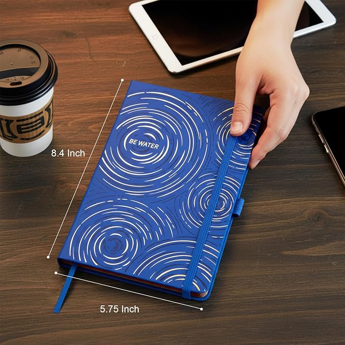Comix Aesthetic Lined Journal for Men & Women, 192 Page, 100GSM Leather Journal, 5.5" x 8.3", Be Water Hardcover Notebook for Writing & Note Taking, Fits for Office School Home, Dark Blue