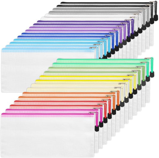 EOOUT Pencil Pouch 30pcs 9.5x4.5 Inches Small Mesh Zipper Pouch in 15 Colors for Bill Travel Tickets Storage and Office Supplies Storage