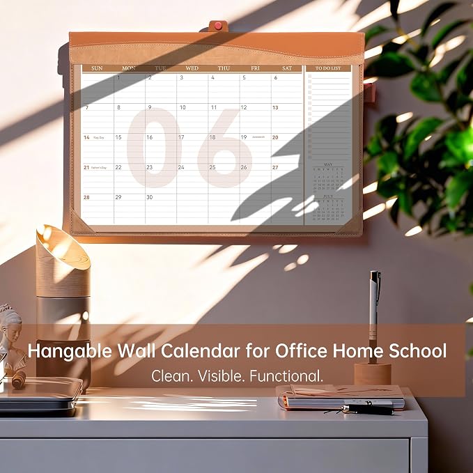 Yoment Desk Calendar 2026-2027 with Desktop Mat, Large Desk Pad Calendar from Now to December 2027, 18 Months Leather Desktop Wall Calendar with Plastic Cover for Home Office School,17x 12,Brown