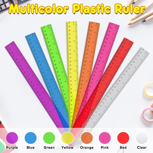 200 Pack Clear Plastic Ruler 12 Inch, Rulers Bulk for Classroom, Transparent Assorted Color Bulk Rulers with Millimeter and Inches, Kids Ruler for School, Ideal Back to School Office Home Supplies