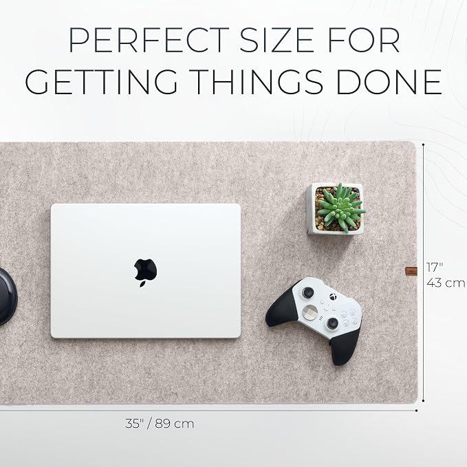 Nordik Large Felt Desk Mat – Stone Oat Beige – 35 x 17 inch – Computer Desk Mat – Keyboard and Mouse Pad – Large Desktop Felt Pad