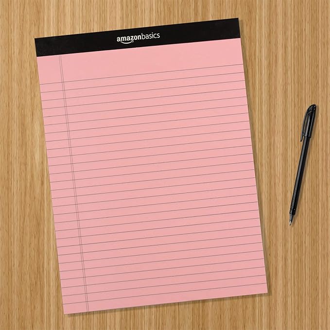 Amazon Basics Wide Ruled Lined Writing Note Pads with Sturdy Back, Multicolor, 300 Sheets, Perforated, 8.5x11.75 Wide Ruled (Pack of 72)