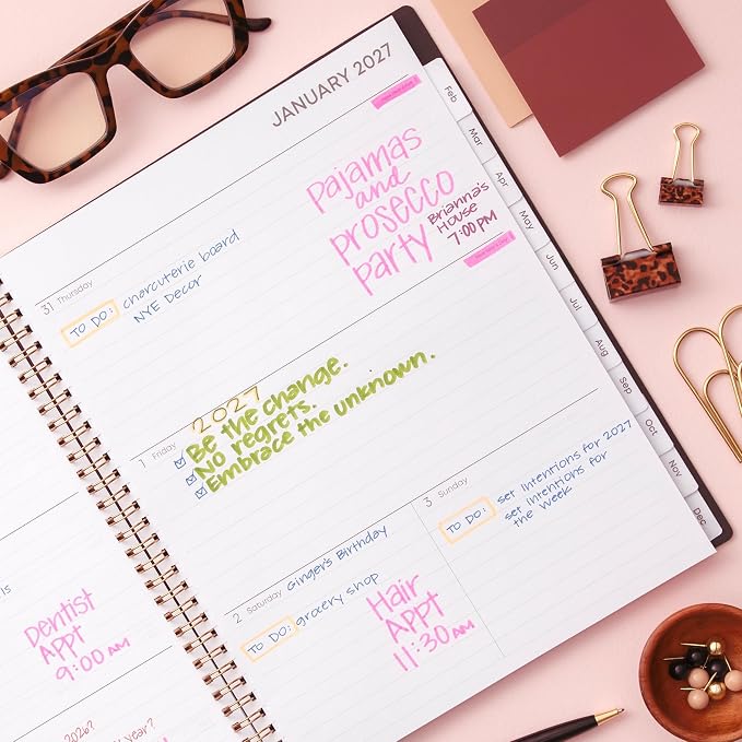 Blue Sky 2027 Weekly & Monthly Planner Calendar, 8.5"x11", Baccara Dark | January 2027 - December 2027, Clear Pocket Cover, Durable Twin Wire Binding, Laminated Tabs, Storage Pocket