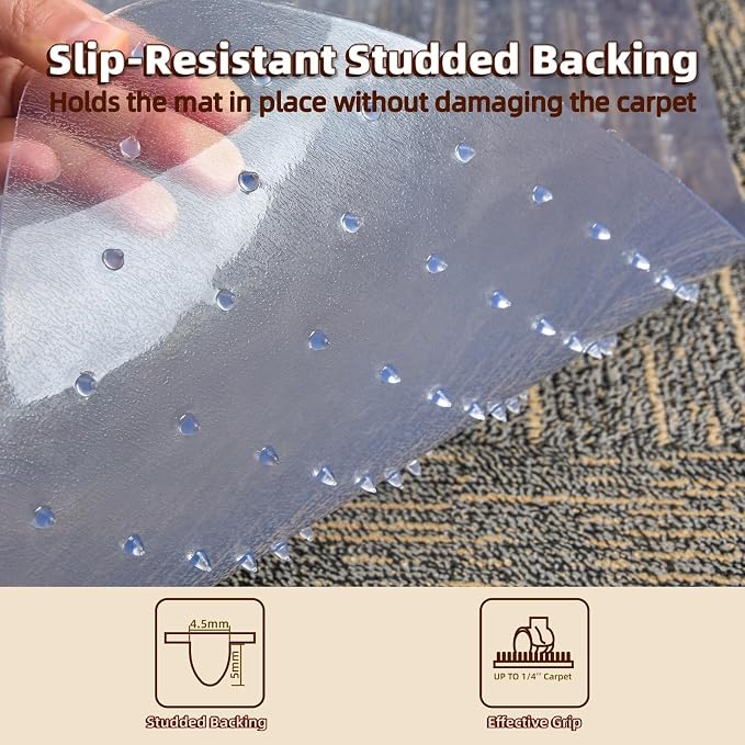 Office Chair Mat Carpet Protector: 36" x 48" Plastic Heavy Duty Computer Desk Mats with Lip for Low Flat and No Pile Carpeted Floor - Clear Rug Pad for Rolling Chairs Work Home Gaming Convex Shape