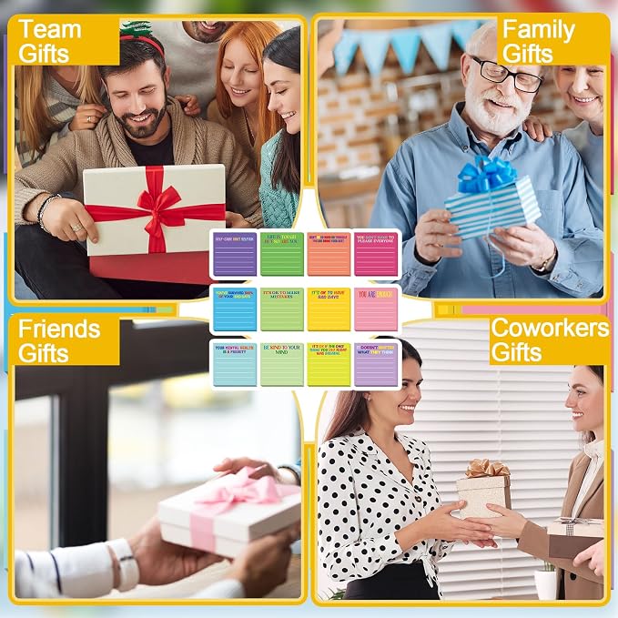 Yinder 24 Pcs Inspirational Sticky Notes, Back to School Supplies, Cute Motivational Sticky Notes Pad Employee Appreciation Gifts Bulk for Teacher Coworker Office 3 x 3'' (Mental Health,Dark Color)
