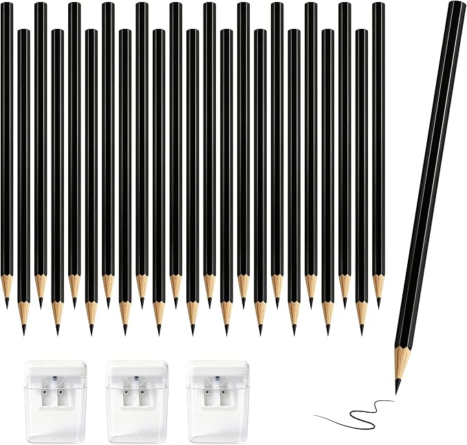 36 Piece Black Colored Pencils Set with Sharpener, Pre-Sharpened Professional Wooden Art Pencils for Artists Drawing and Sketching, Premium Colored Tone Supplies Delivering Detailed Painting(Black)