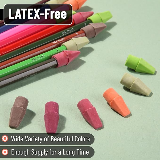 Mr. Pen- Pencil Erasers Toppers, 120 Pack, Late Harvest Color Scheme | Latex Free, No Smudge, Mr Pen Erasers for Pencils