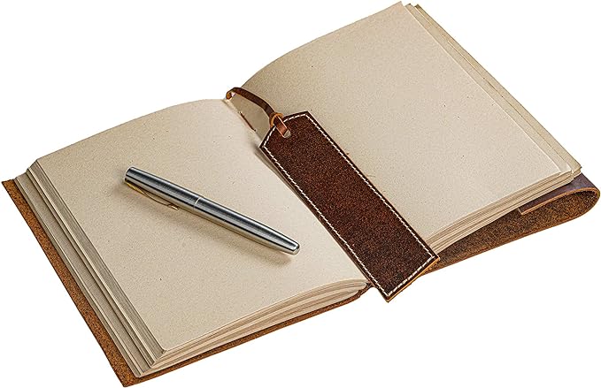 HLC Leather Journal Notebook（6x8 in）- Vintage Leather Bound Journals Handmade Rustic Finish Book for Men and Women Unlined Leather Craft Paper 300 Pages, Diary Pocket book To Write In