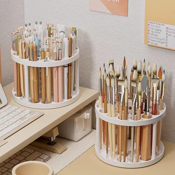 Feadily 4 PCS 45 Hole Paint Brush Holder, Makeup Brush Storage, Desk Organizer for Colored Pencils, Markers (Beige)