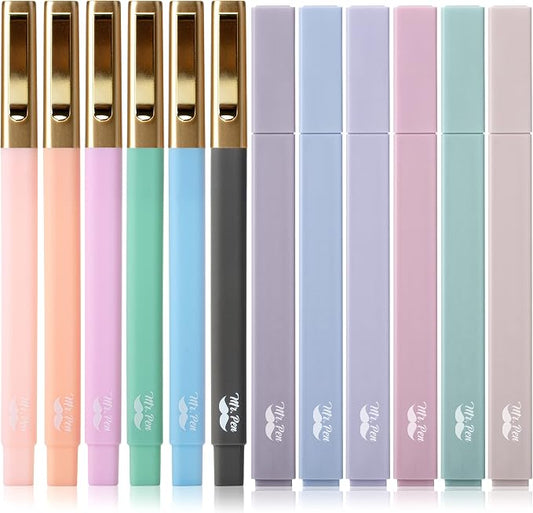 Mr. Pen- Aesthetic Highlighters and Ballpoint Pens No Bleed, 12 Pack | Pastel Colors, Bible Highlighters and Black Ink Pens No Bleed, Fast Dry and No Smear for Bible Journaling, Planner
