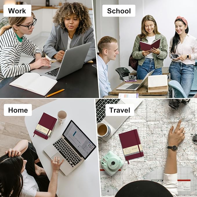 Comix 6 Pack Lined Journal Notebooks, 240 Pages, 5.5 x 8.3 inch, Burgundy, A5 Medium Hardcover Notebooks, Classic College Ruled Notebooks for Writing