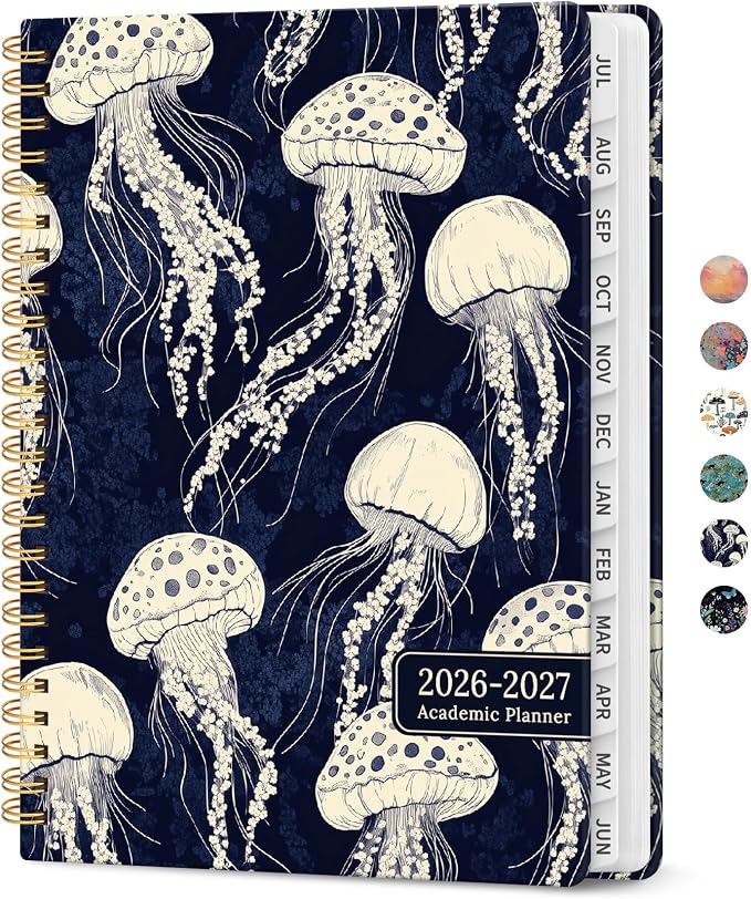 Planner 2026-2027, Academic Year Weekly and Monthly Calender Planner, from Jul 2026 - Jun 2027, Spiral Bound School Planning Book, Perfect for Teacher, Student, Women & Men, A4 (8.5" x 11"), Midnight Jellyfish