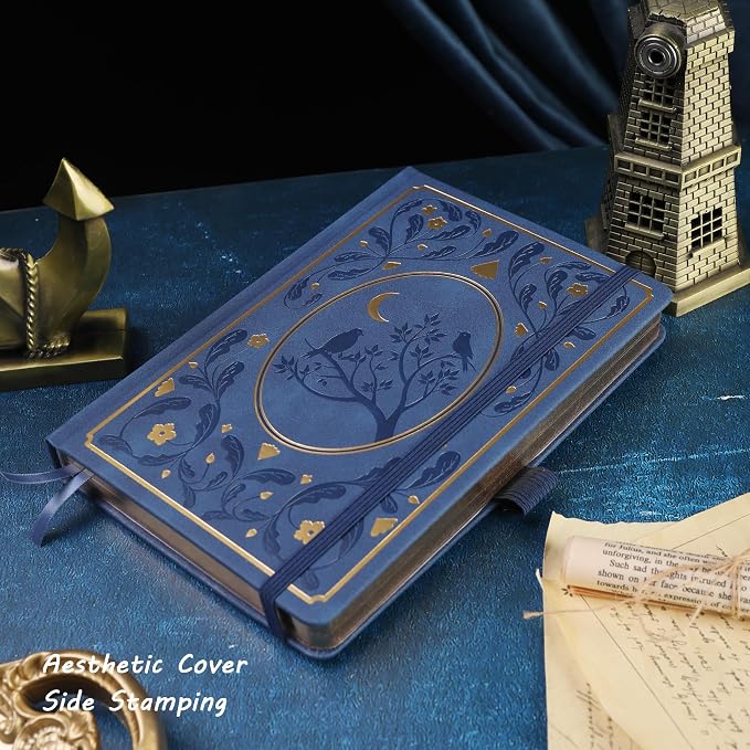 TIEFOSSI Line Journal Notebook, A5 Hardcover Rule Journal for Women Men | 100gsm 316 Numbered Pages Diary, Aesthetic Leather Bird Pattern for Journaling Organization,Planning, Tracking & Sketching
