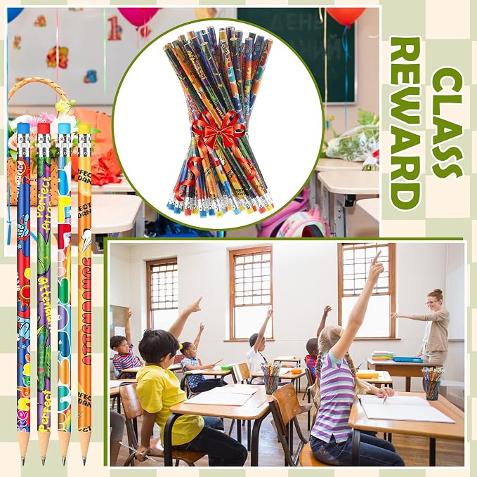 Handepo 72 Pcs Attendance Pencils with Eraser Bulk Back to School Assorted Wooden Pencils Student Preschool Kindergarten Primary School Classroom Carnival Prize Educational Geography Learning Tool