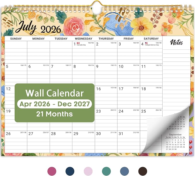 Calendar 2026-2027, Monthly Wall Calendar from April 2026 to December 2027, 11.5" x 14.7", Spiral Binding Hanging Wall Calendar, Perfect for Home or Office,Botanic Whimsy