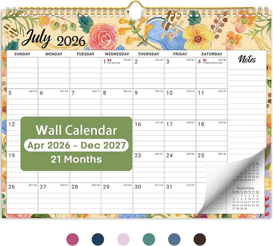 Calendar 2026-2027, Monthly Wall Calendar from April 2026 to December 2027, 11.5" x 14.7", Spiral Binding Hanging Wall Calendar, Perfect for Home or Office,Botanic Whimsy