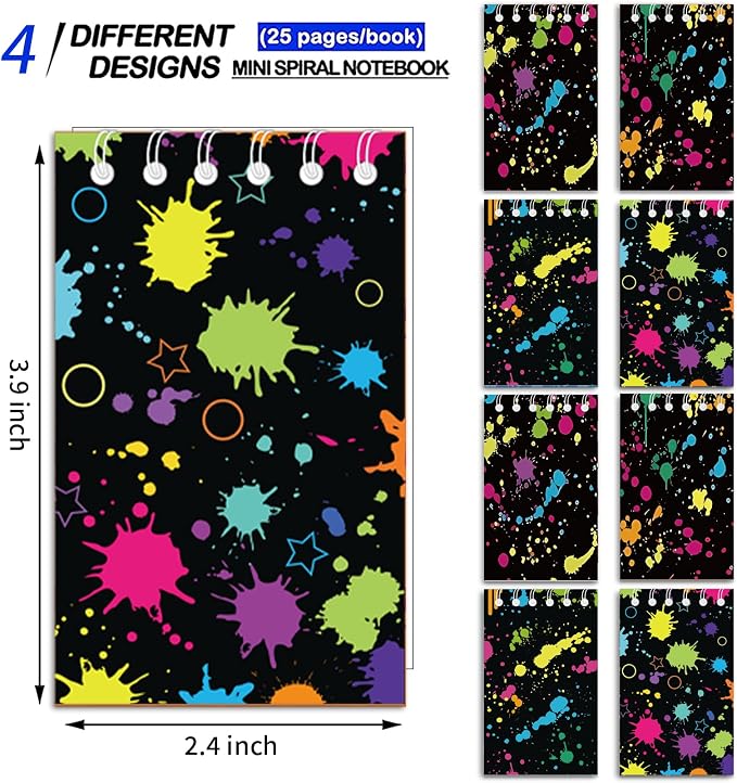 24 Pcs Mini Neon Notepads Glow Party Theme Small Notepads Glow Party Spiral Pocket Notebook Fun Coil Mini Notepad Neon Birthday Party Supplies 4 Styles