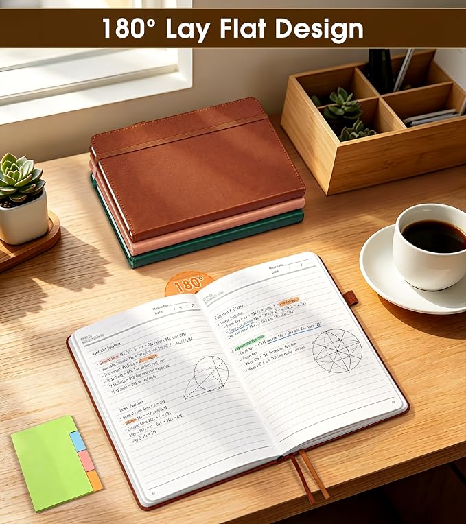Lined Journal Notebook, A5 Hardcover Leather Journals for Writing, 160 Numbered Pages, 5.7'' x 8.3'' Journaling Notebooks for Men Women, Thick Paper College Ruled Journal for Work Office School, Brown