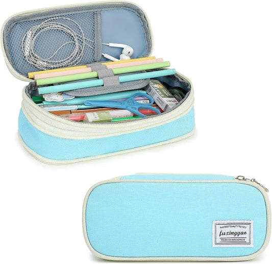 FUXINGYAO Pencil Case, Multi-compartment Pencil Pouch, Portable Pencil Bag (2101-big-BL)