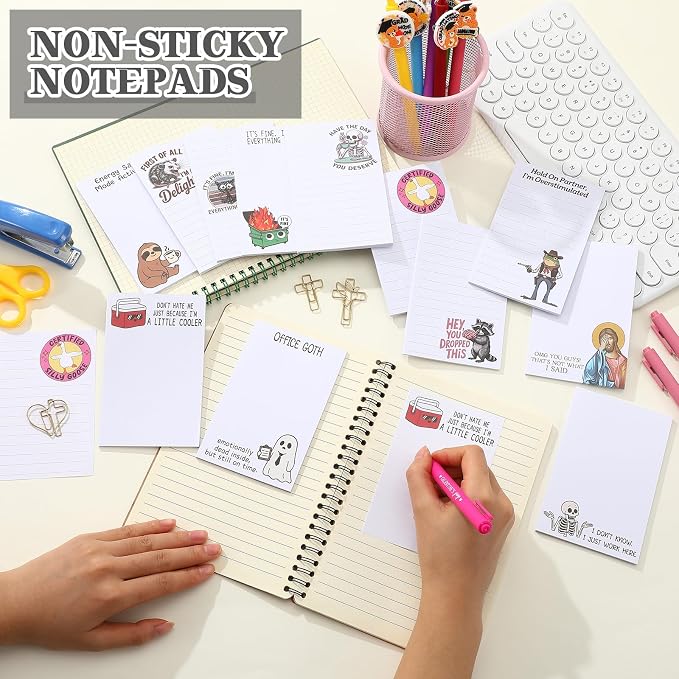 12 Pack Funny Notepads, 5x3 Inches Sarcastic Note Pads Memo Fun Office Gifts for Coworkers Work Women Men Employee Teacher Boss Desk Accessories Gifts(Funny,White)