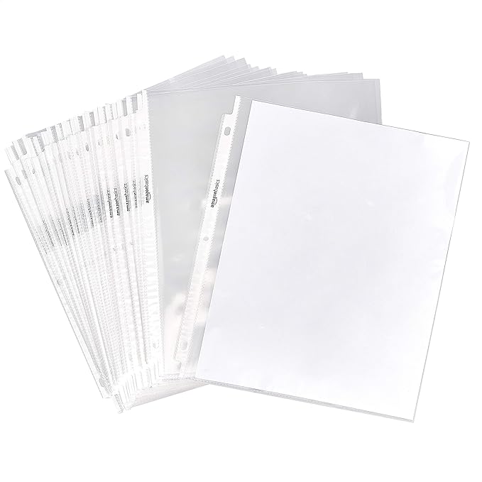 Amazon Basics Sheet Protectors for 3 Ring Binder, Lightweight, Acid-Free, Clear Plastic Sleeves, Letter Size, 8.5 x 11 Inch, 100-Pack