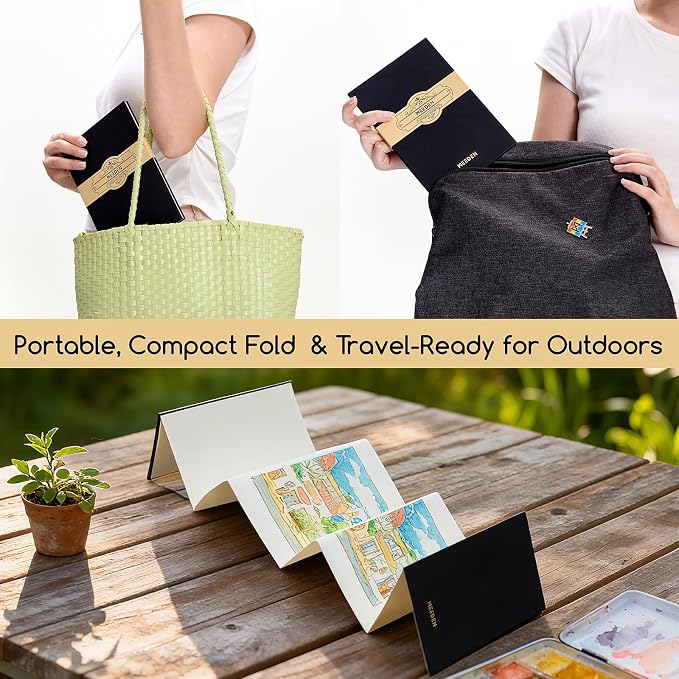 MEEDEN Portable Watercolor Paper Sketchbook: 140lb/300gsm Acid Free Concertina Sketchbook for Travel - Accordion-Fold 100% Cotton Water Color Journal Paper for Wet/Dry Techniques, Cold Press