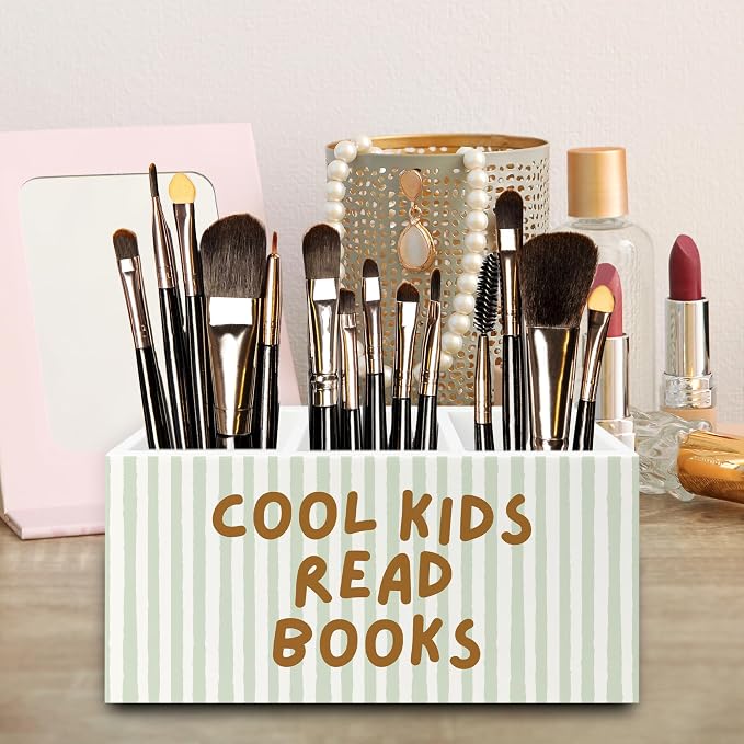 Cool Kids Read Books Pen Pencil Holder Organizer for Desk, Book Lover Reader Bookworm Gifts Wooden Box Signs Decorations for Reading Corner Nook Room Classroom Desk Tabletop, Reading Room Decor