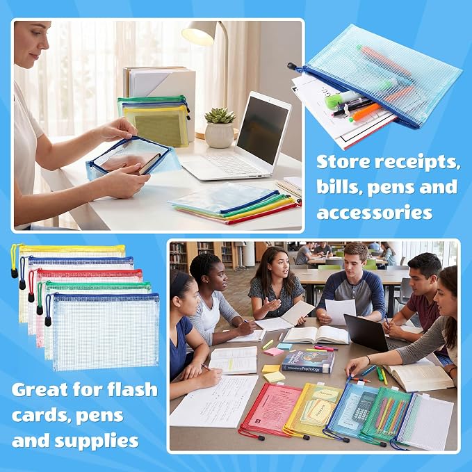 Handepo 100 Pack Mesh Zipper Pouch Pencil Pouches Bulk Storage Bag Small Clear Waterproof Purse Bag Multipurpose for Cash Board Game Passport Office (Multicolor Pouch Multicolor Zipper,A5)