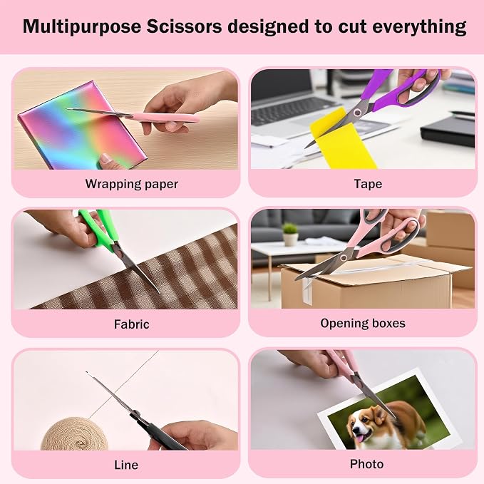 24 Pack 8“ All Purpose Titanium Scissors Heavy Duty for Everyday Use | Comfort-Grip Sharp Scissor for Office School Classroom Craft Sewing Supplies, High/Middle Student Teacher, Right/Left Handle