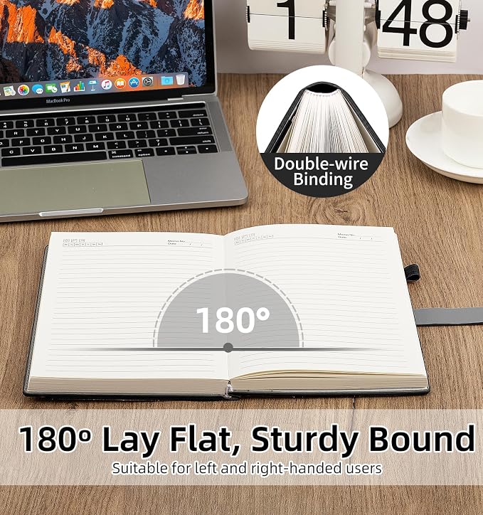 A5 Lined Journal Notebook for Women Men, Hardcover Journals for Writing, 320 Pages 100GSM Thick Paper, Daily Journal Notebook for Work, School, Note Taking, Business, Travel（Black）