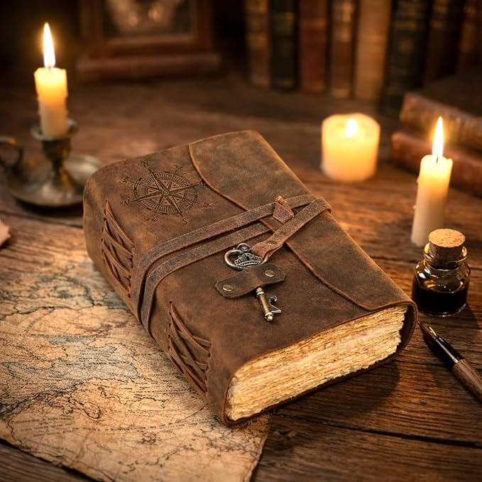 cuero C Compass Vintage Leather Journal - Antique Handmade Leather Bound journal with deckle edge paper Diary - Leather Sketchbook - Drawing Journal Notebook - Great Gift Men And Women (5X7 Inch)