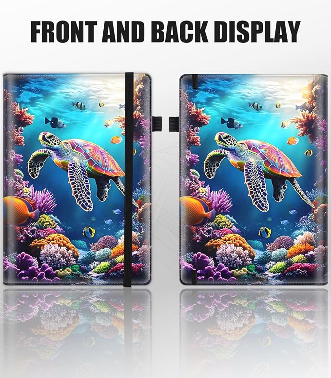 Hardcover Executive Notebooks, A5 PU Leather Lined Journal Notebook, 200 Pages Thick Paper Subject Notebooks for School,Work,Home Writing Business Notebook, Diary Book ，Sea Turtle Ocean 2