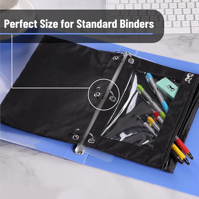 Mr. Pen- Pencil Pouch for 3 Ring Binder, 30 Pack, 10"x6.75", Smooth Zipper | Clear Window, Bulk Large Capacity Pencil Case with 3 Reinforced Grommets for School, Office, Supplies Storage | Clear Window, Bulk Large Capacity Pencil Case with 3 Reinforced...