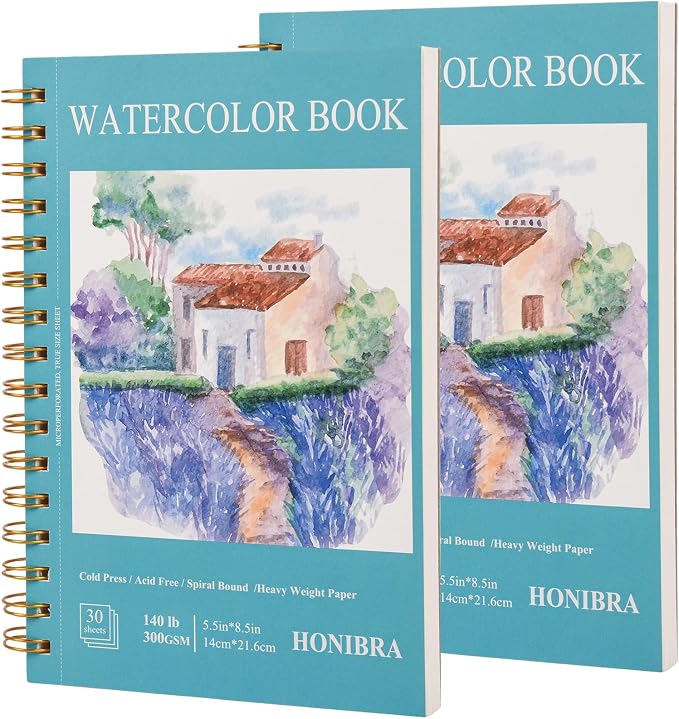2 Pack 5.5" x 8.5" Watercolor Paper Pad, 30 Sheets (140lb/300gsm), Premium Cold Press Watercolor Sketchbook for Artists – Ideal for Classroom Art Finger Painting, and Mixed Media