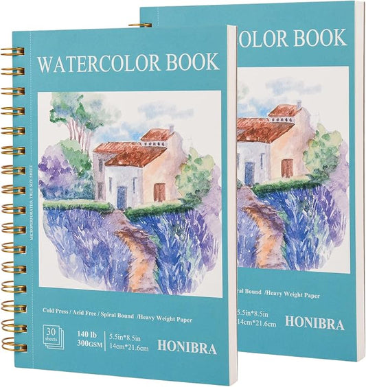 2 Pack 5.5" x 8.5" Watercolor Paper Pad, 30 Sheets (140lb/300gsm), Premium Cold Press Watercolor Sketchbook for Artists – Ideal for Classroom Art Finger Painting, and Mixed Media