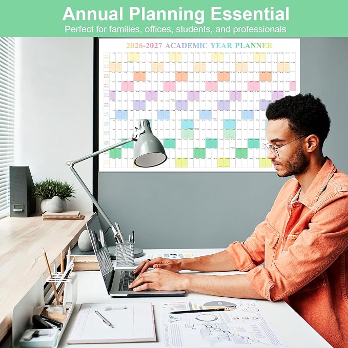 24" x 36" Exellewis 2026-2027 Academic Wall Calendar, July 2026 to June 2027, Folded Large Yearly Planner 12 Months, 2-Sided Reversible Horizontal/Vertical School Office Business Year Calendar