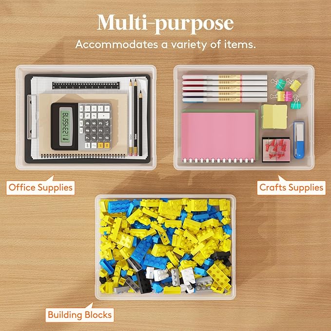 Lifewit 6 Pack Plastic Multi-Purpose Storage Box with Latching Lids, Clear A4 Paper Storage, Classroom Organization, Storage Containers for Board Game, Craft, Document, Magazine, Art Supplies